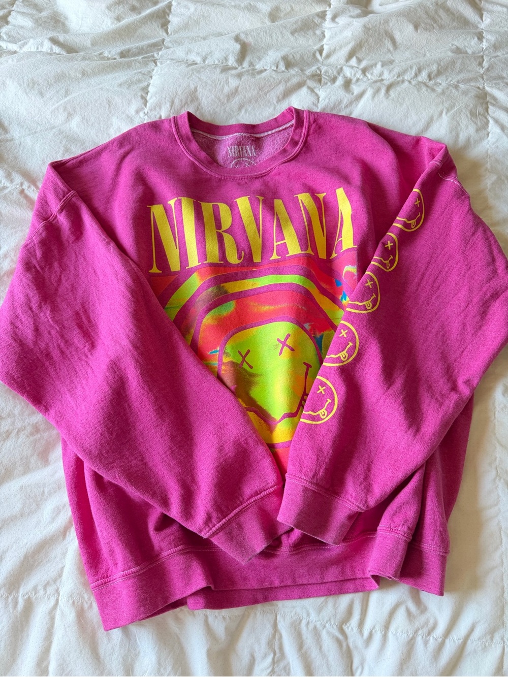 NIRVANA Hot Pink Sweatshirt with Yellow Logo